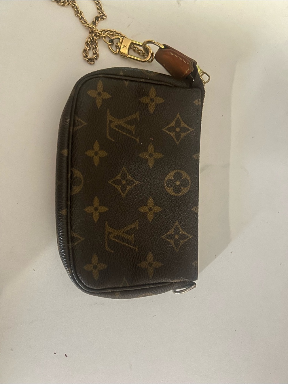 Louis Vuitton Brown Monogram Mini Pouch with Gold Chain